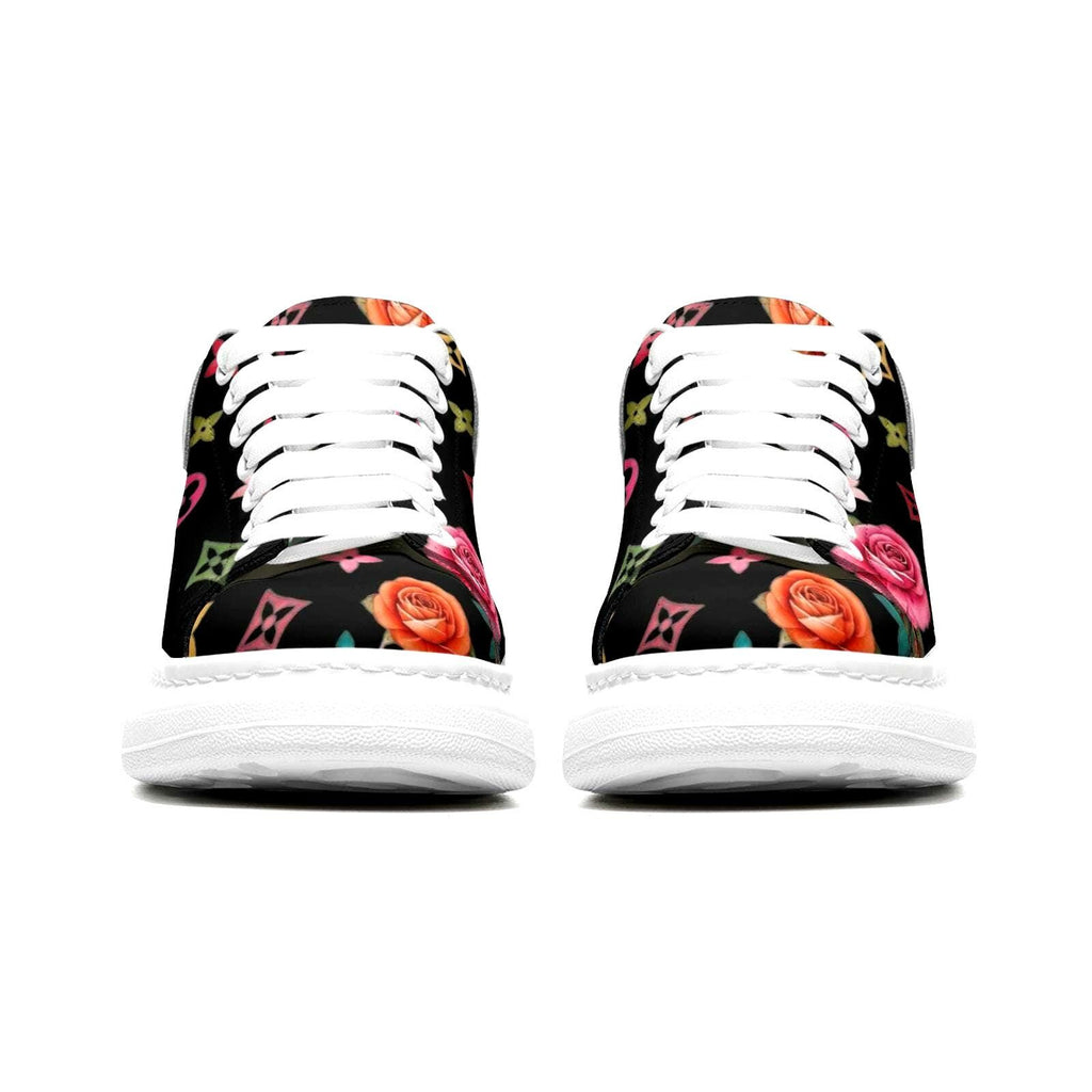 Custom Platform Sneakers Black Floral Shoes For Women Personalized Summer Gifts For Her Footwear