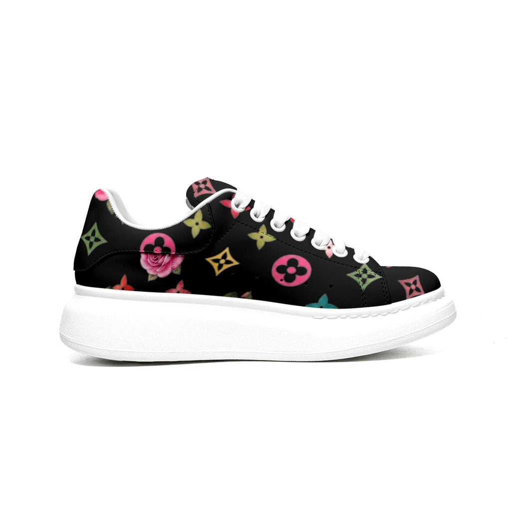 Custom Platform Sneakers Black Floral Shoes For Women Personalized Summer Gifts For Her Footwear