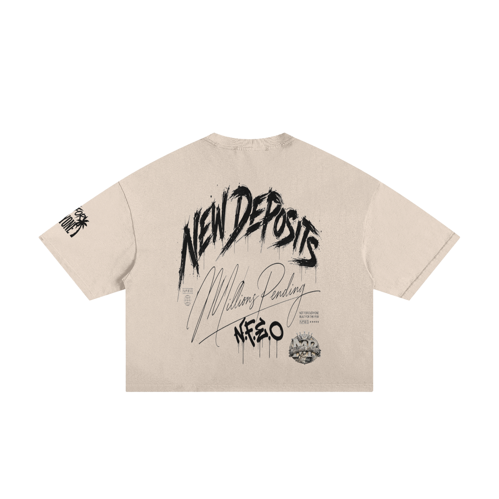New Deposits Frayed Boxy Designer Tee - Millions Pending NFEO Premium Distressed Streetwear Essentials Entrepreneurs Fashion
