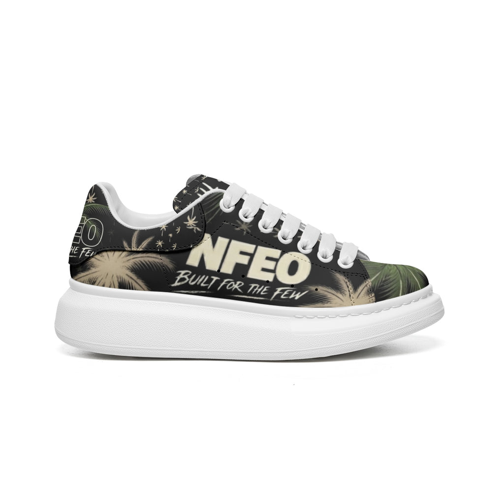 NFEO Built For The Few luxury platform designer sneakers featuring a signature chunky white sole and distinctive palm tree aesthetic. These premium streetwear shoes offer a modern, high-fashion urban silhouette designed for style and comfort. Perfect for trend-setting outfits, these exclusive unisex platform sneakers are the ultimate statement piece for collectors and streetwear enthusiasts looking for high-quality, authentic designer footwear that stands out in any urban setting.