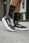 Side view side by side: NFEO Built For The Few luxury platform designer sneakers featuring a signature chunky white sole and distinctive palm tree aesthetic. These premium streetwear shoes offer a modern, high-fashion urban silhouette designed for style and comfort. Perfect for trend-setting outfits, these exclusive unisex platform sneakers are the ultimate statement piece for collectors and streetwear enthusiasts looking for high-quality, authentic designer footwear that stands out in any urban setting.