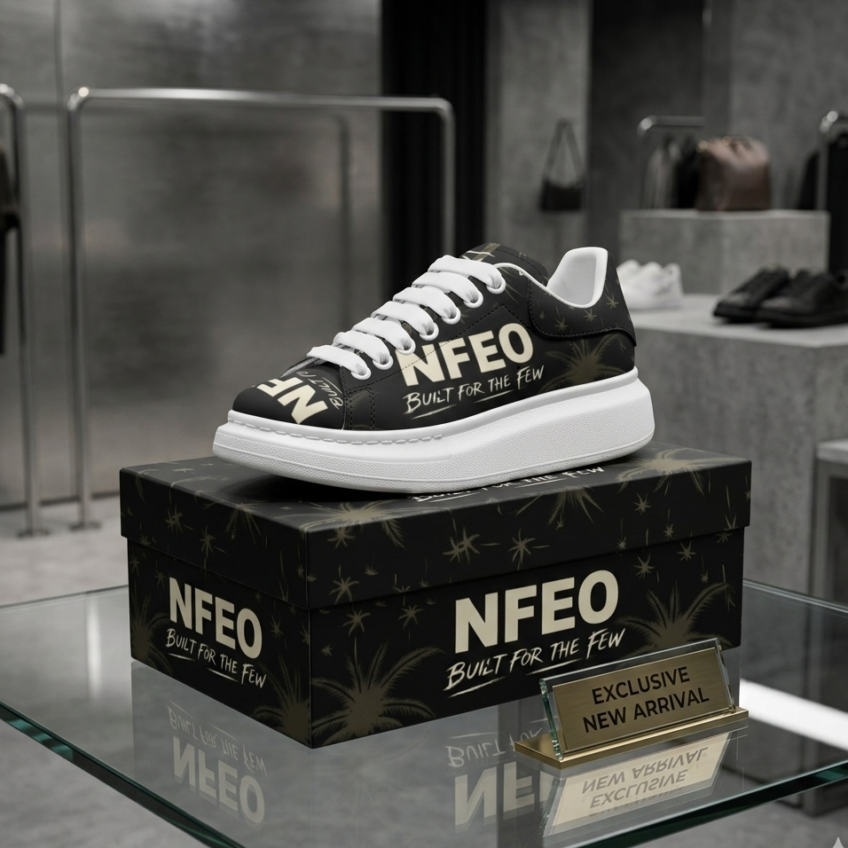 NFEO Built For The Few luxury platform designer sneakers featuring a signature chunky white sole and distinctive palm tree aesthetic. These premium streetwear shoes offer a modern, high-fashion urban silhouette designed for style and comfort. Perfect for trend-setting outfits, these exclusive unisex platform sneakers are the ultimate statement piece for collectors and streetwear enthusiasts looking for high-quality, authentic designer footwear that stands out in any urban setting.
