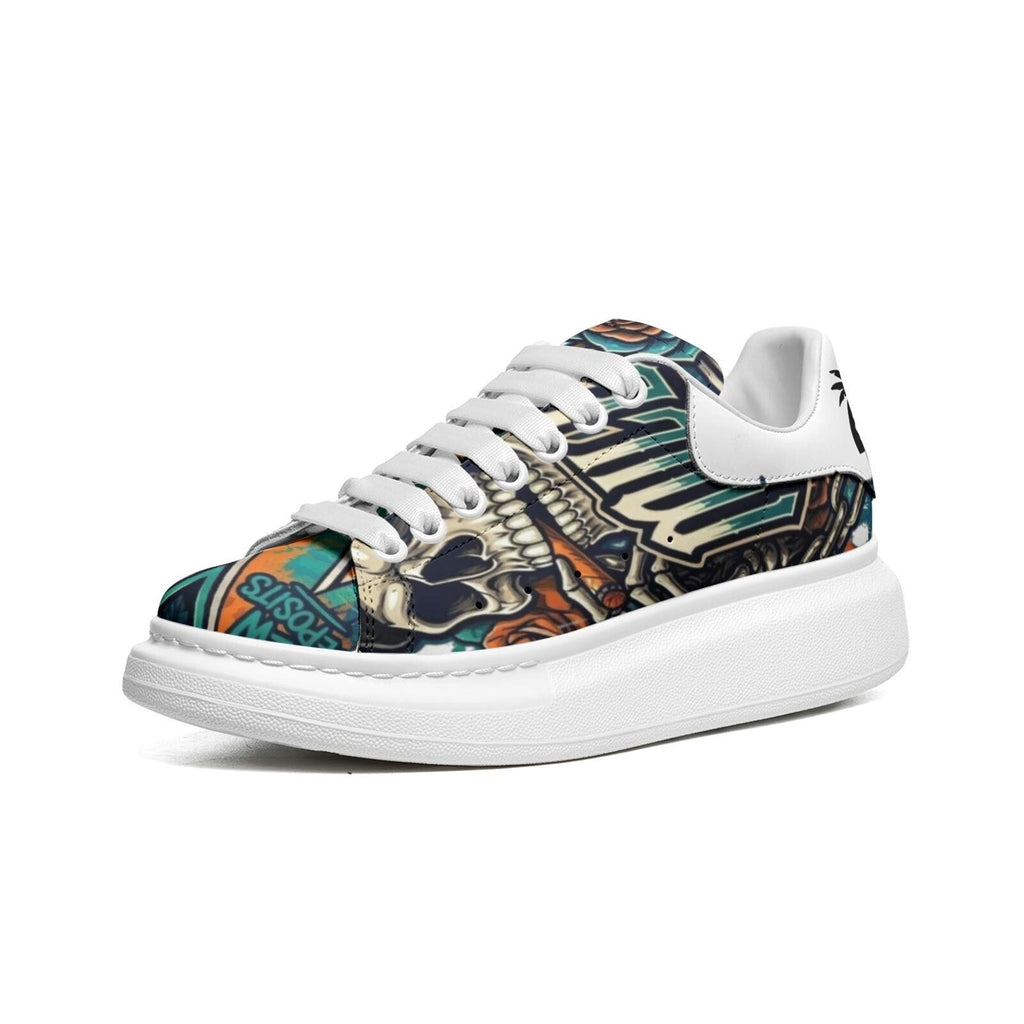 Custom Sneakers Unisex Non Slip Fat Lace Faux Leather Shoes Chunky Sole Men Women