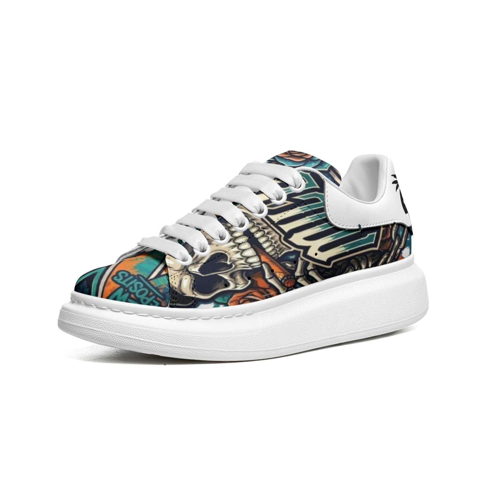 Custom Sneakers Unisex Non Slip Fat Lace Faux Leather Shoes Chunky Sole Men Women