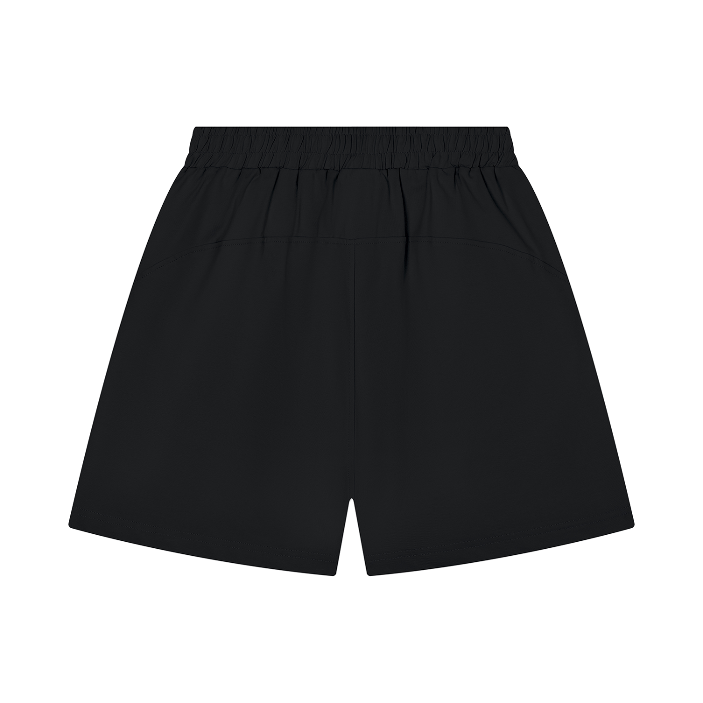 Black athletic shorts with an elastic waistband, shown flat against a solid white background.