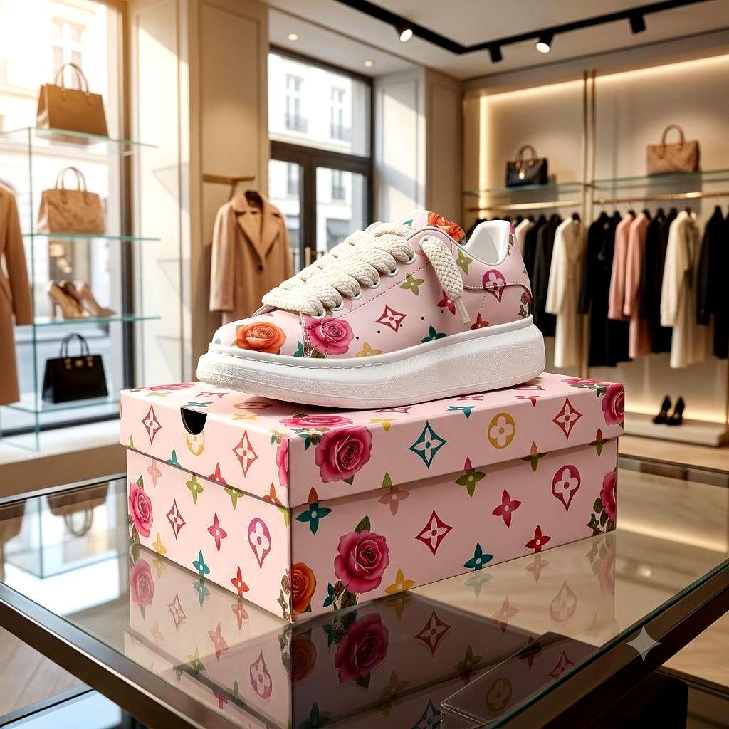 Custom Platform Sneakers Pink Floral Shoes For Women Personalized Summer Gifts For Her Footwear