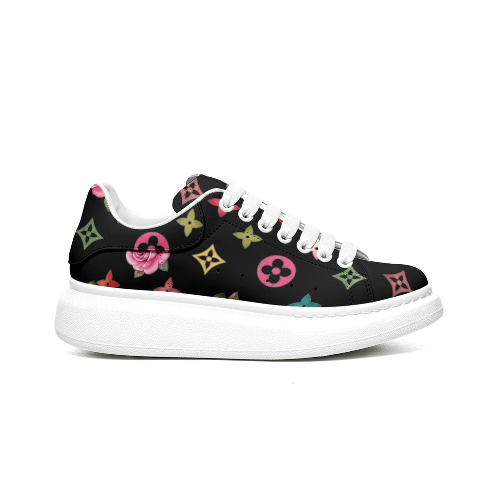 Custom Platform Sneakers Black Floral Shoes For Women Personalized Summer Gifts For Her Footwear