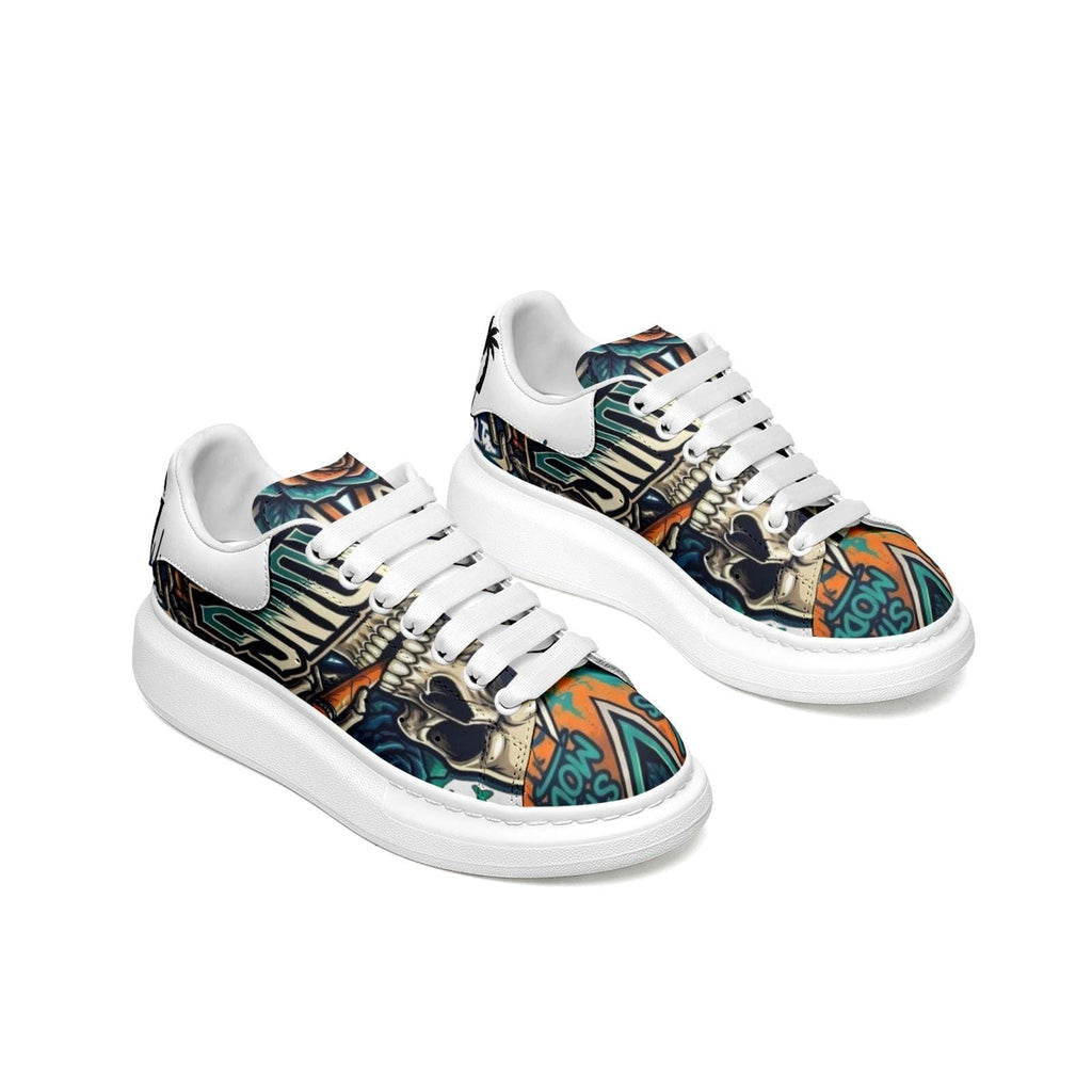 Custom Sneakers Unisex Non Slip Fat Lace Faux Leather Shoes Chunky Sole Men Women