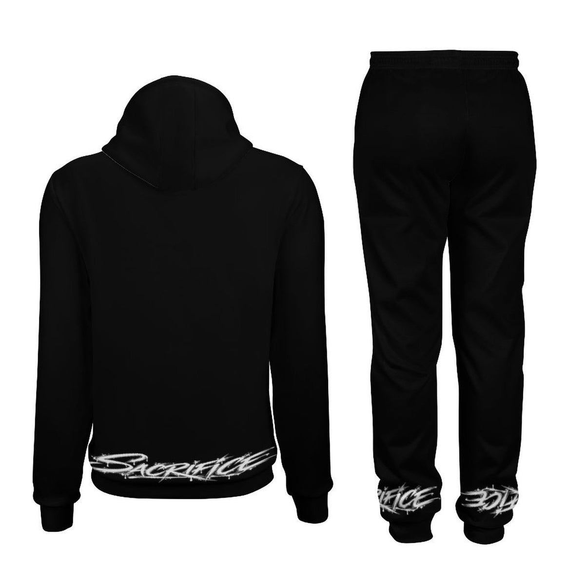 Black Unisex Hoodie & Jogger Set, 2 Piece Tracksuit, Graphic Streetwear Sweatsuit