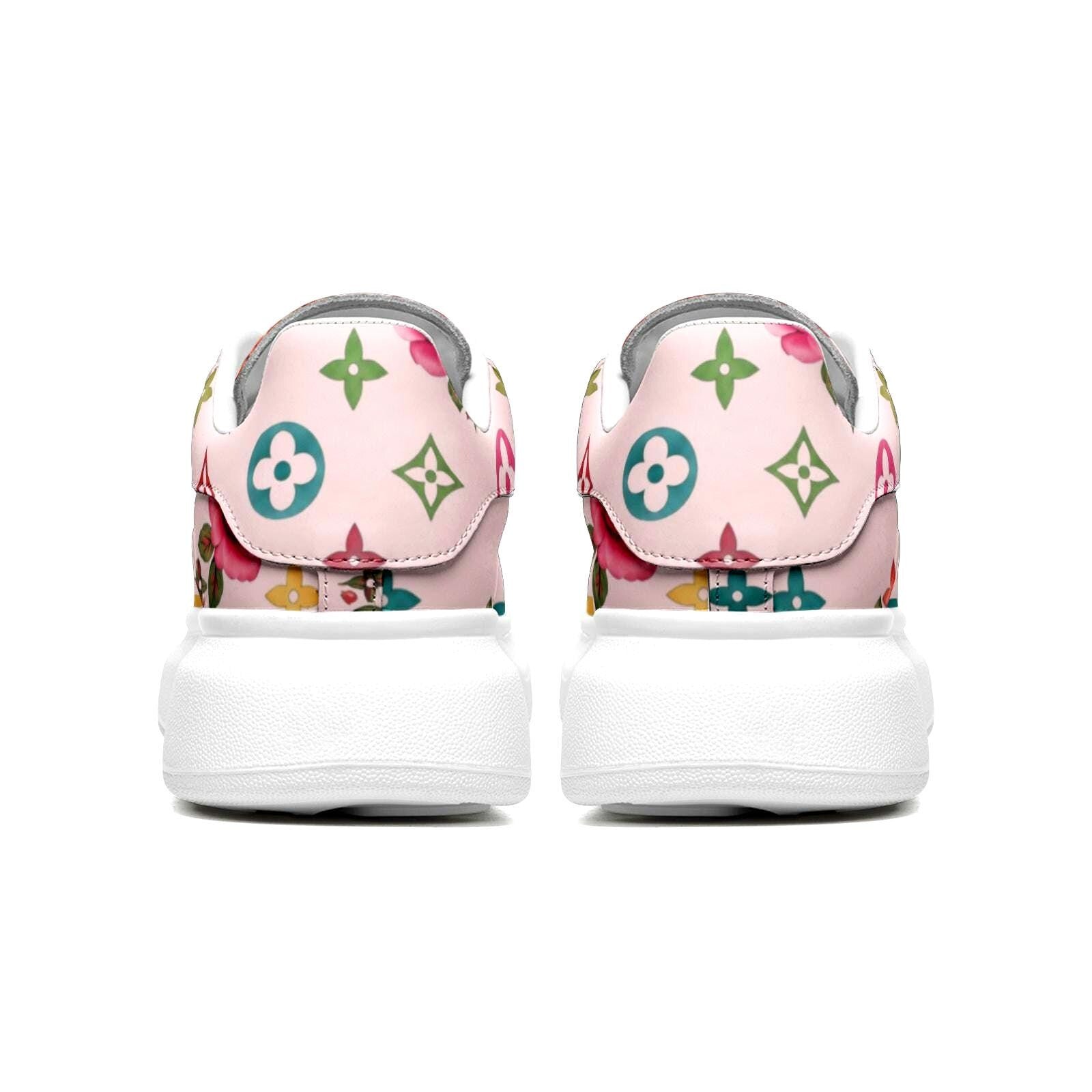 Custom Platform Sneakers Pink Floral Shoes For Women Personalized Summer Gifts For Her Footwear