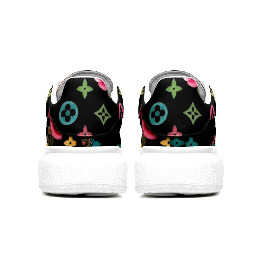 Custom Platform Sneakers Black Floral Shoes For Women Personalized Summer Gifts For Her Footwear