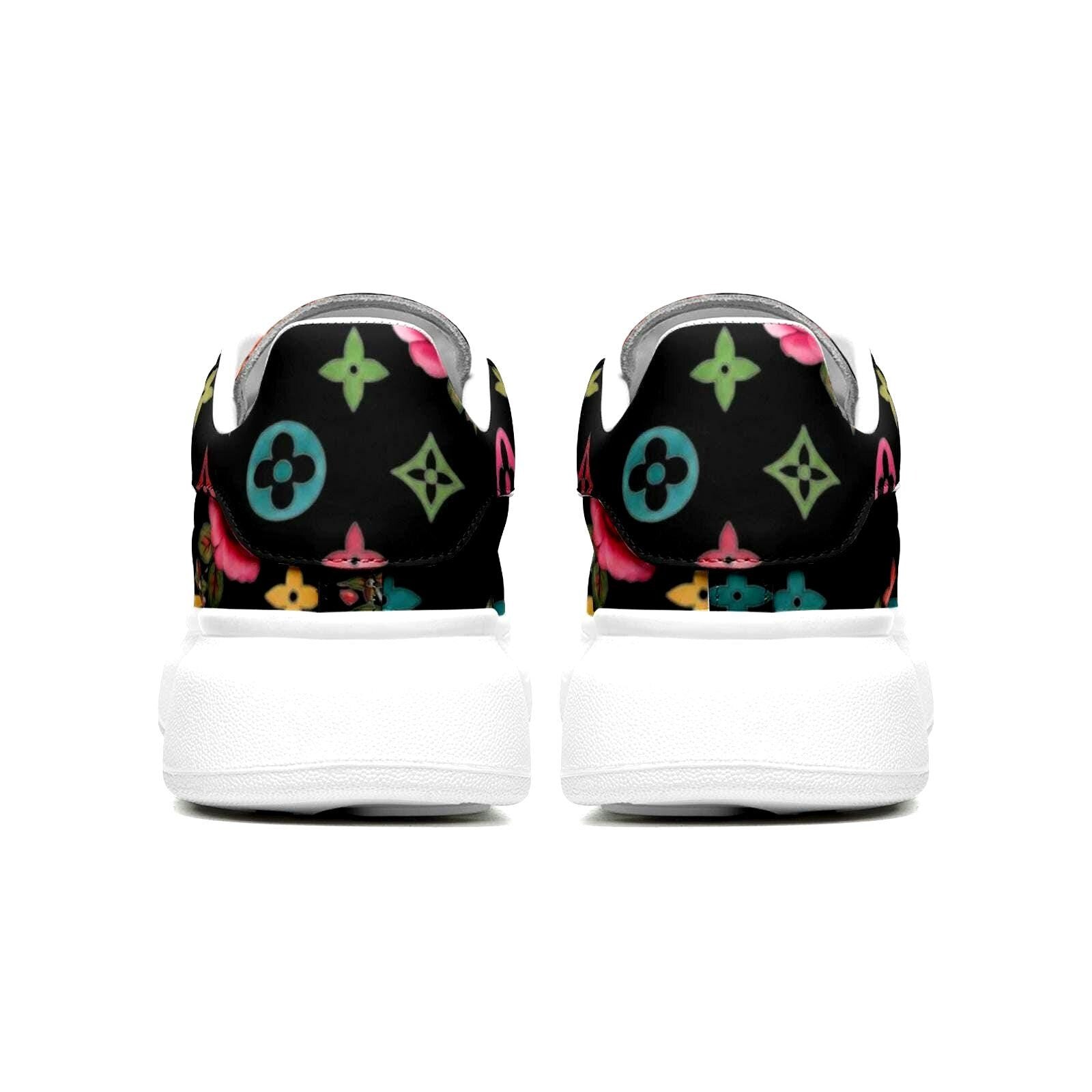 Custom Platform Sneakers Black Floral Shoes For Women Personalized Summer Gifts For Her Footwear