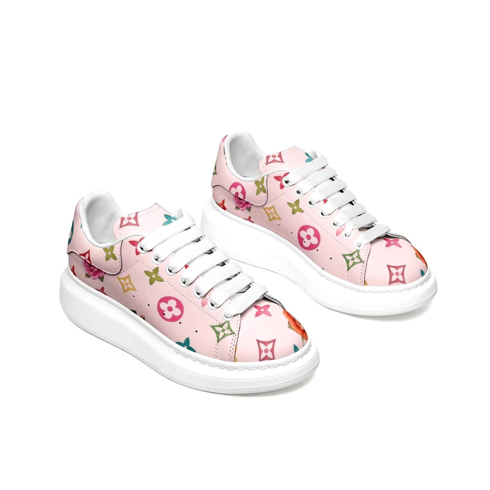 Custom Platform Sneakers Pink Floral Shoes For Women Personalized Summer Gifts For Her Footwear