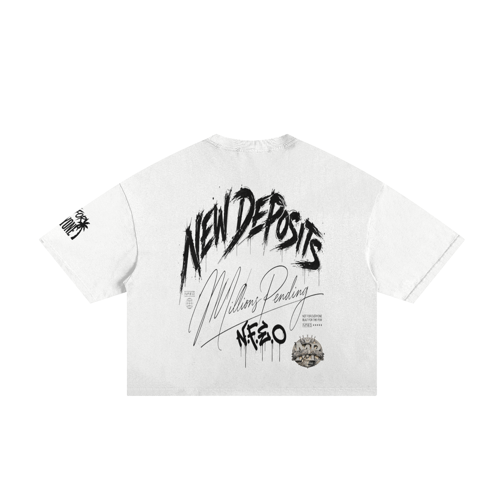 New Deposits Frayed Boxy Designer Tee - Millions Pending NFEO Premium Distressed Streetwear Essentials Entrepreneurs Fashion
