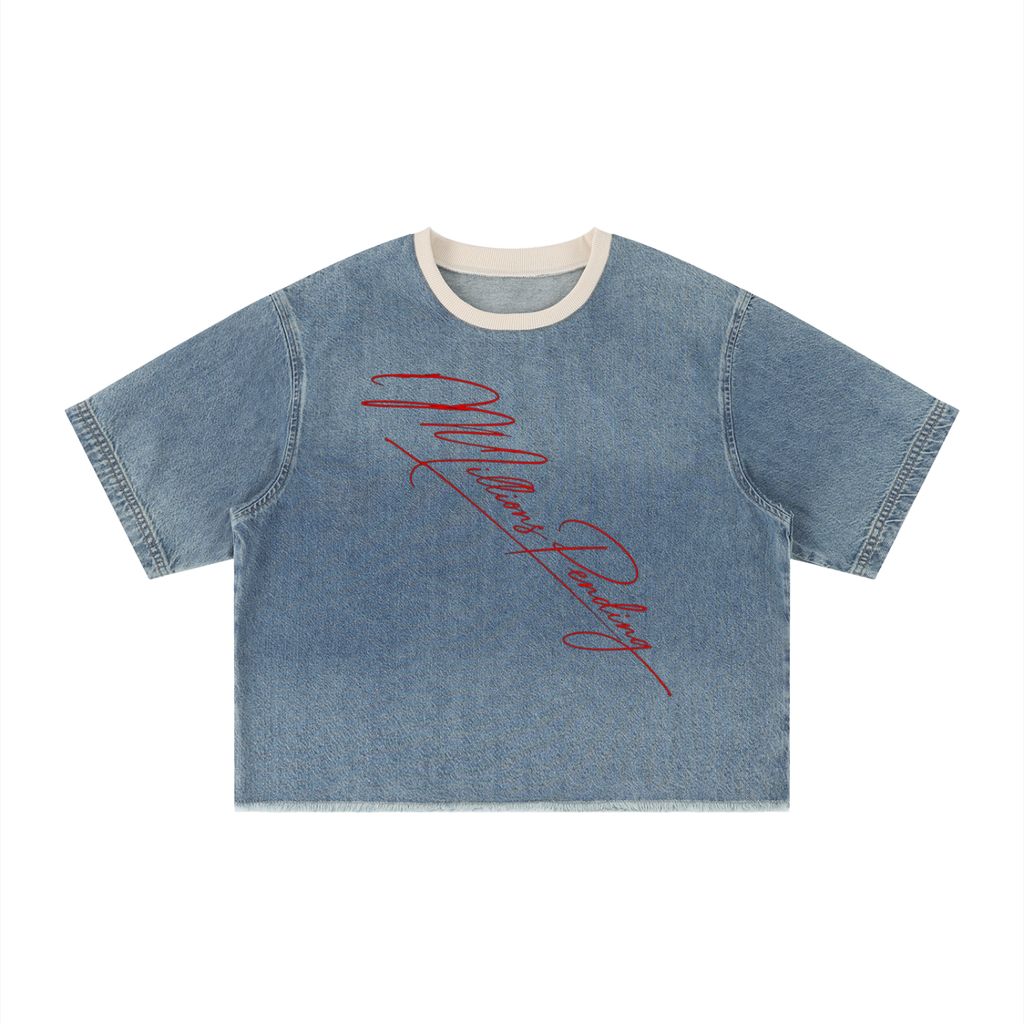 NFEO Streetwear Unisex Vintage Wash Boxy Raw Hem Denim T-Shirt Deposits Pending