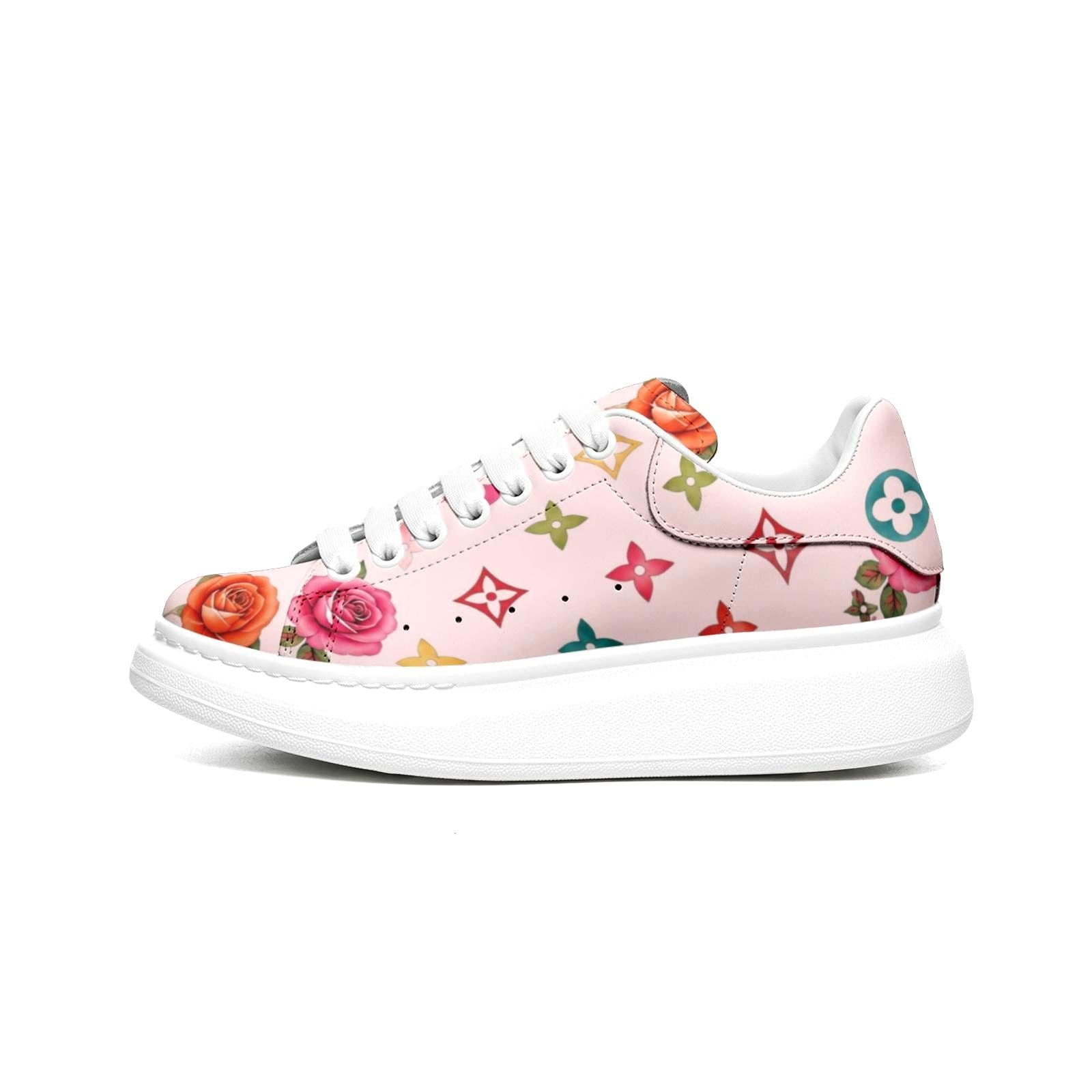 Custom Platform Sneakers Pink Floral Shoes For Women Personalized Summer Gifts For Her Footwear