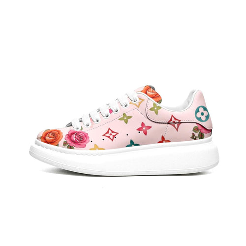 Custom Platform Sneakers Pink Floral Shoes For Women Personalized Summer Gifts For Her Footwear