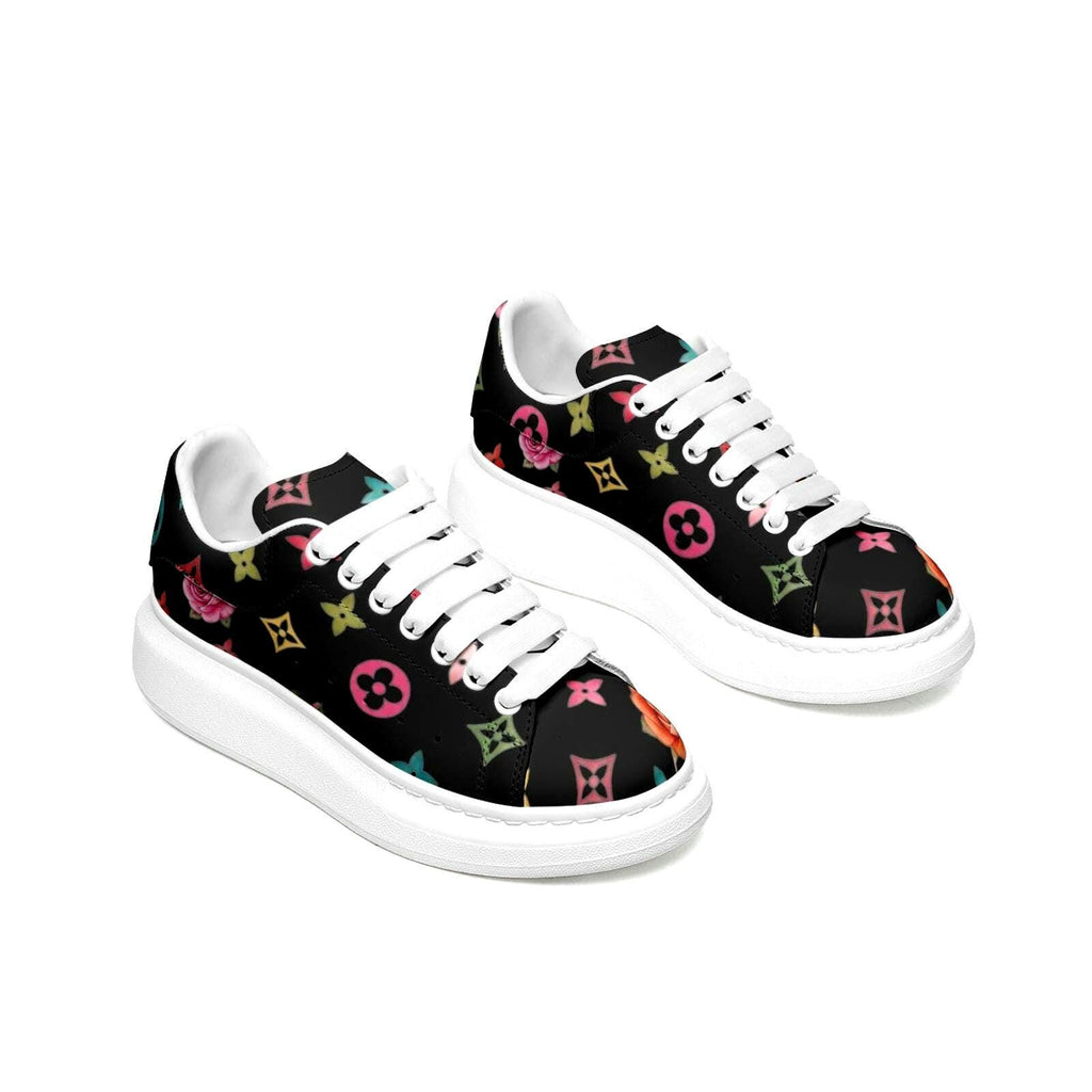 Custom Platform Sneakers Black Floral Shoes For Women Personalized Summer Gifts For Her Footwear