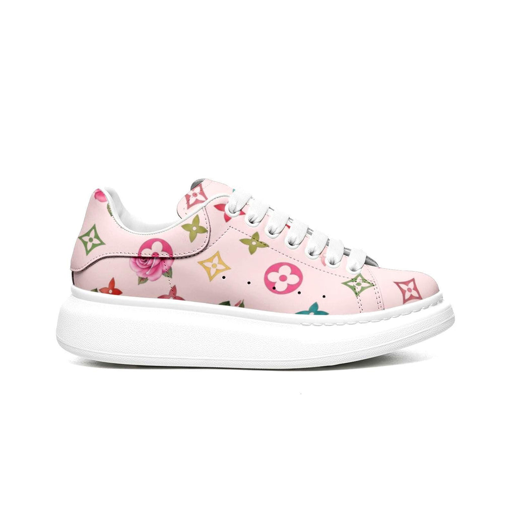 Custom Platform Sneakers Pink Floral Shoes For Women Personalized Summer Gifts For Her Footwear