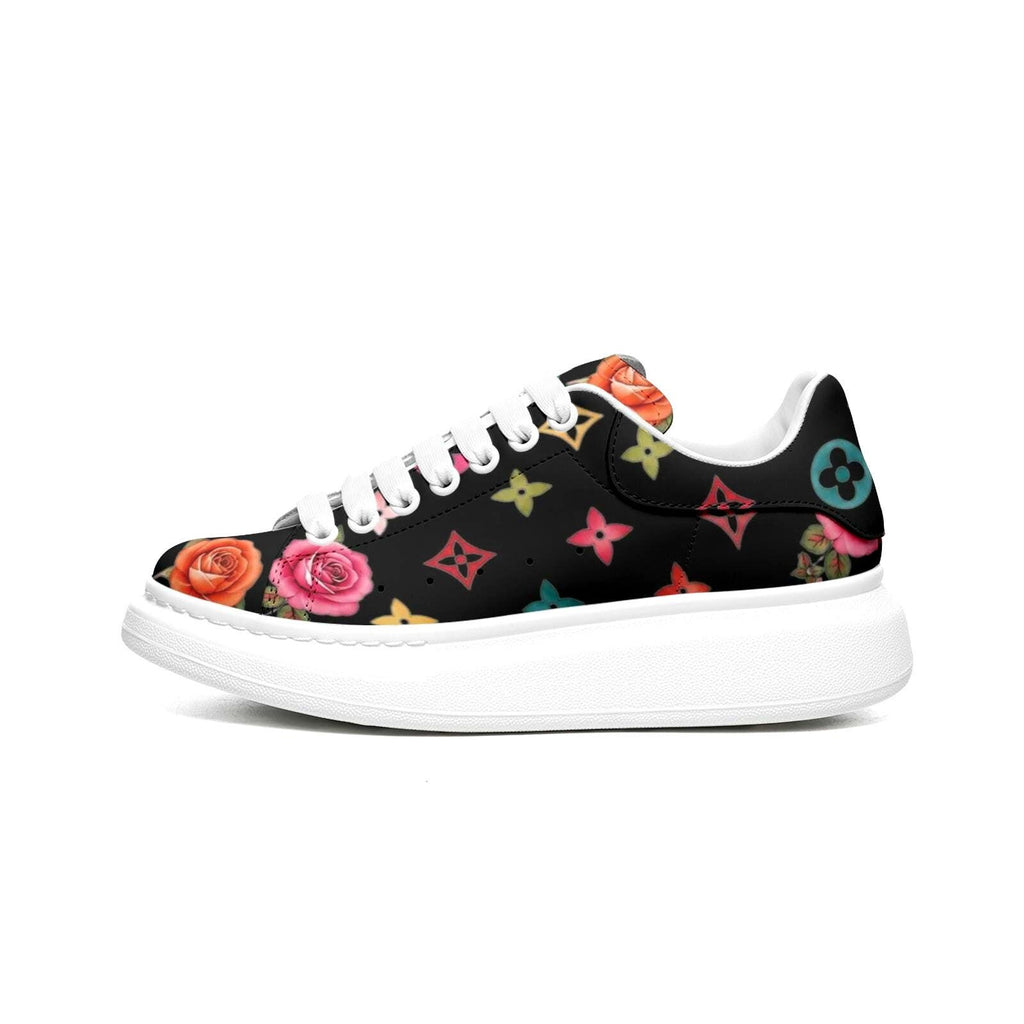 Custom Platform Sneakers Black Floral Shoes For Women Personalized Summer Gifts For Her Footwear