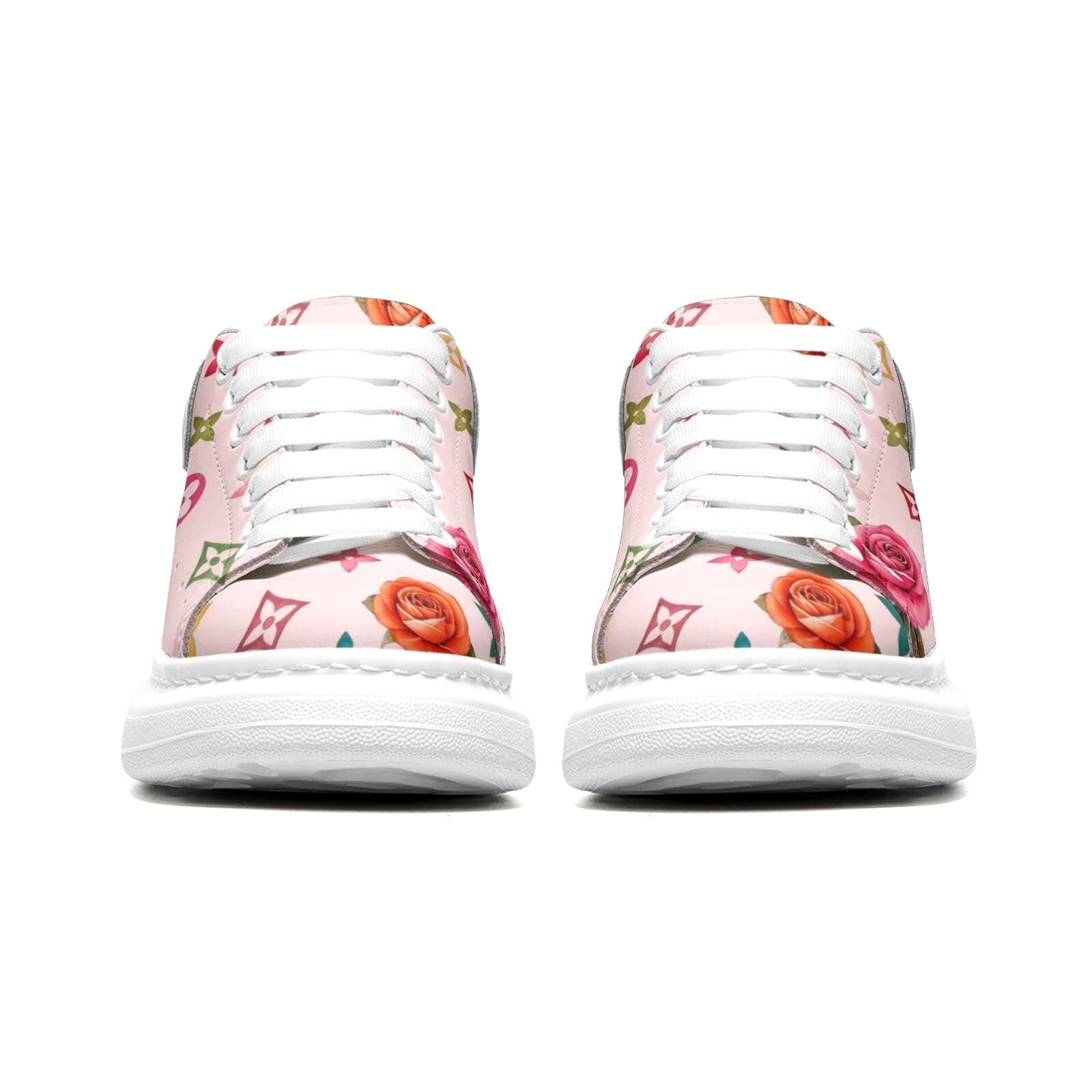 Custom Platform Sneakers Pink Floral Shoes For Women Personalized Summer Gifts For Her Footwear