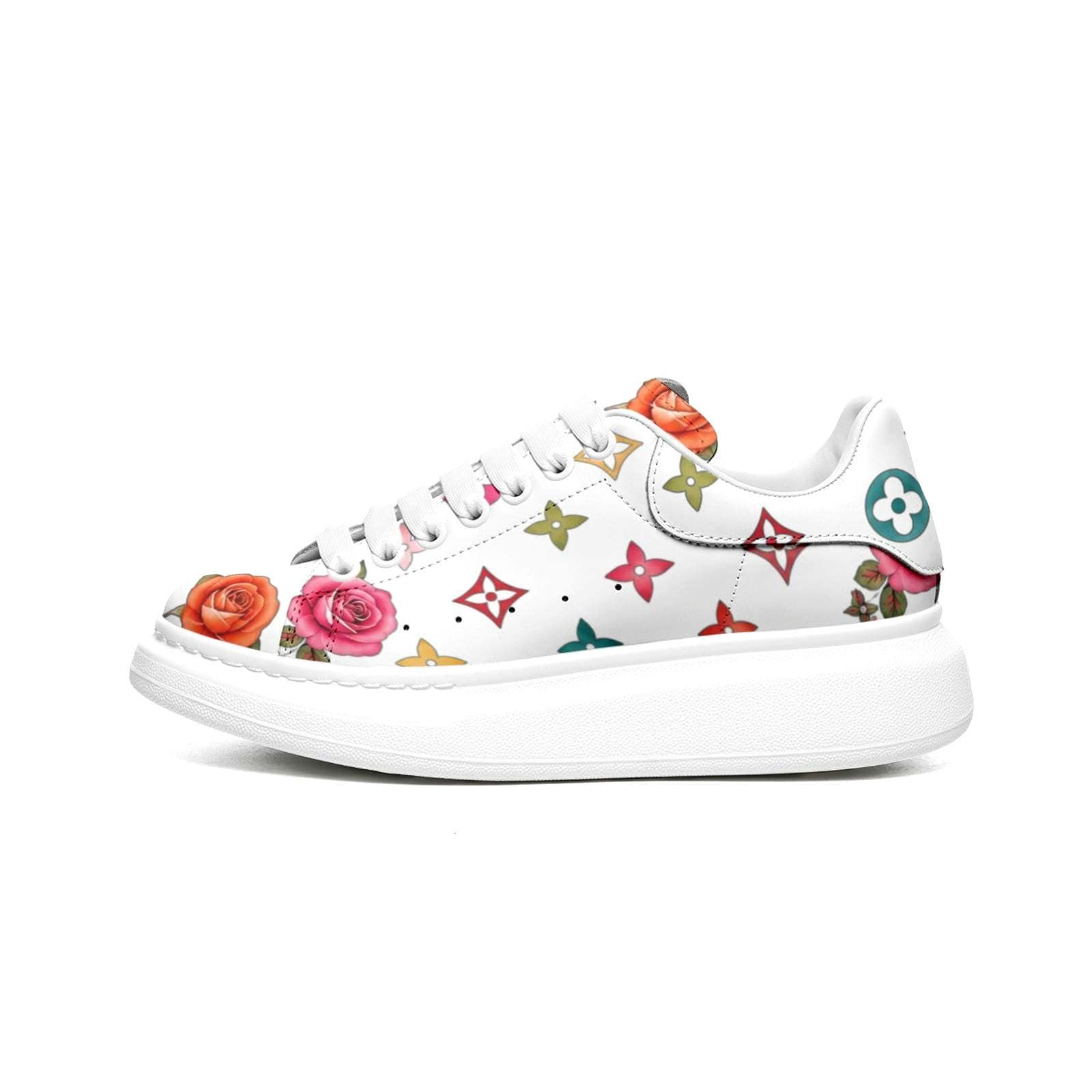 Baskets personnalisées avec plateforme, motif floral blanc, pour femmes – Cadeaux d'été personnalisés pour elle – Chaussures