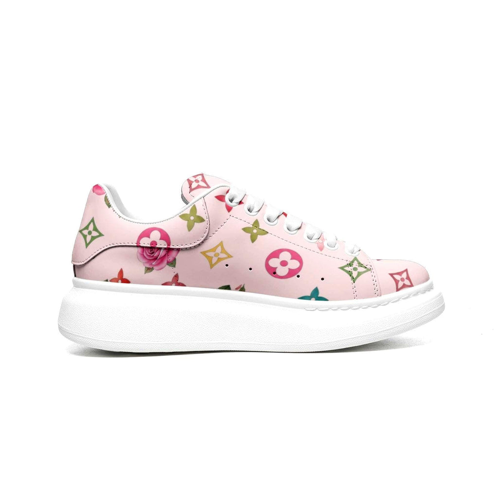 Custom Platform Sneakers Pink Floral Shoes For Women Personalized Summer Gifts For Her Footwear