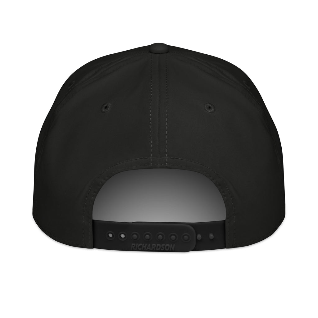 Back view: NFEO Richardson Rope Hat featuring bold 'Built For The Few' embroidery. Premium black snapback with signature white rope detail. Luxury streetwear headwear for entrepreneurs. A high-quality, structured essential accessory from the NFEO collection, representing the Built For The Few brand mission and elite urban fashion standards