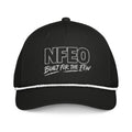 NFEO Richardson Rope Hat featuring bold 'Built For The Few' embroidery. Premium black snapback with signature white rope detail. Luxury streetwear headwear for entrepreneurs. A high-quality, structured essential accessory from the NFEO collection, representing the Built For The Few brand mission and elite urban fashion standards
