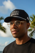 NFEO Richardson Rope Hat featuring bold 'Built For The Few' embroidery. Premium black snapback with signature white rope detail. Luxury streetwear headwear for entrepreneurs. A high-quality, structured essential accessory from the NFEO collection, representing the Built For The Few brand mission and elite urban fashion standards