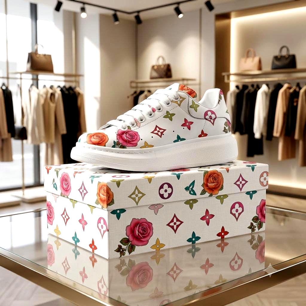 Baskets personnalisées avec plateforme, motif floral blanc, pour femmes – Cadeaux d'été personnalisés pour elle – Chaussures
