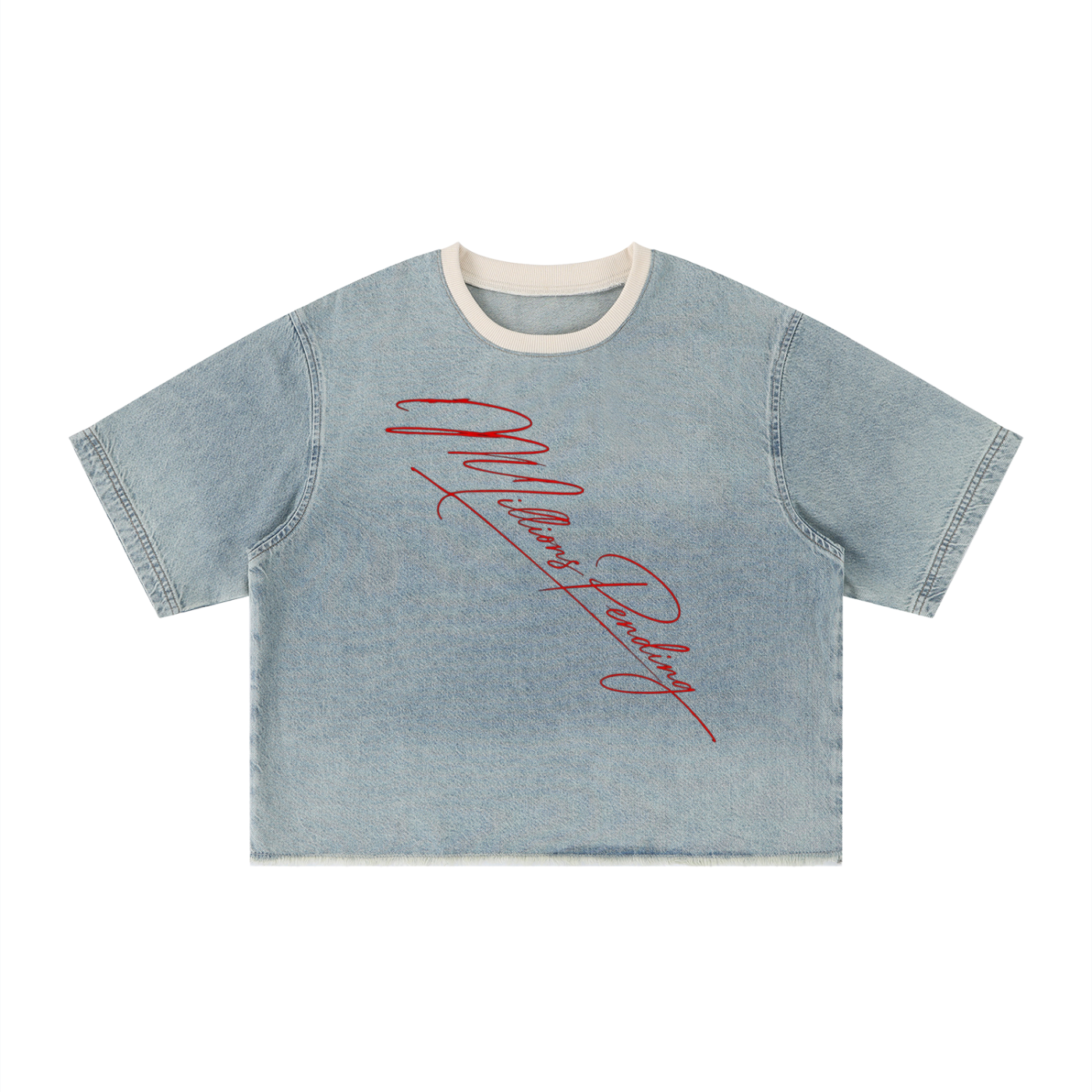 NFEO Streetwear Unisex Vintage Wash Boxy Raw Hem Denim T-Shirt Deposits Pending