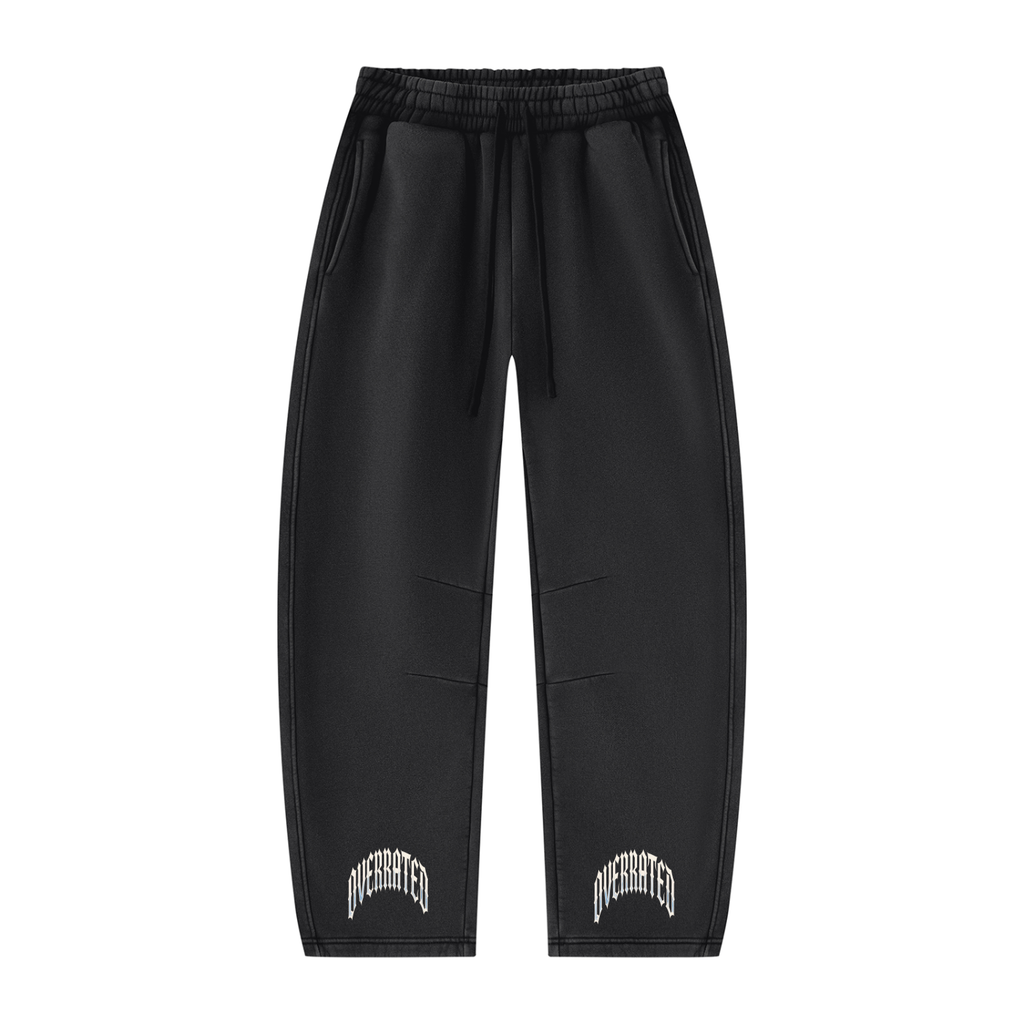 Pantalon de jogging unisexe en molleton à jambe large délavé style tendance et coupe haut de gamme assorti à l'ensemble t-shirt, sweat à capuche et casquette de camionneur en mousse de la collection Overrated