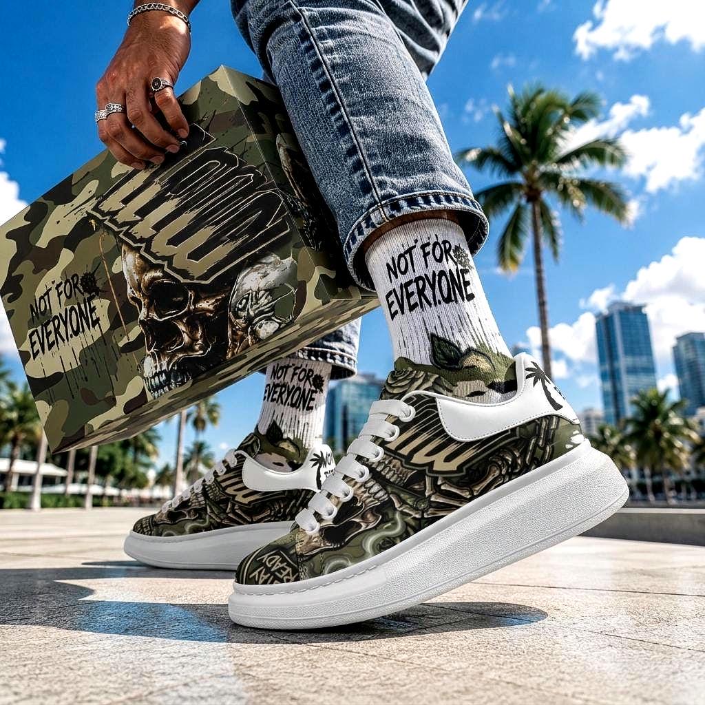 Custom Unisex Platform Sneakers Camouflage Army Fatigue Streetwear Chunky Sole Fat Laces Customized Footwear