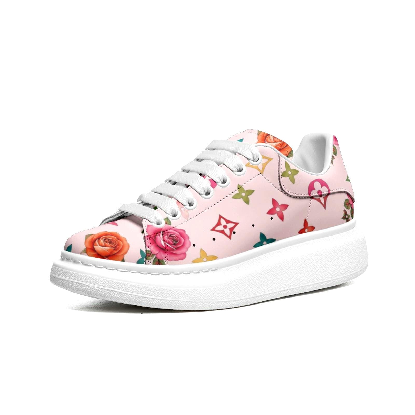 Custom Platform Sneakers Pink Floral Shoes For Women Personalized Summer Gifts For Her Footwear