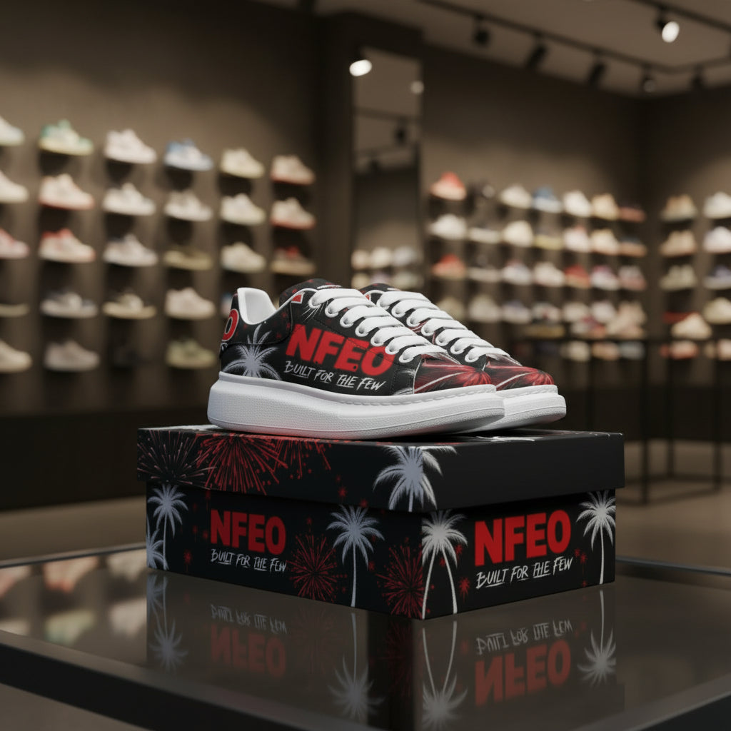 NFEO Platform Sneakers Built For The Few premium streetwear footwear featuring chunky sole designer silhouette, luxury urban fashion styling, entrepreneur lifestyle branding, exclusive sneaker culture design, modern streetwear shoes, statement fashion footwear, casual luxury sneakers, lifestyle streetwear apparel collection, premium designer-inspired platform sneakers for men and women, fashion-forward everyday footwear, urban luxury sneaker brand.