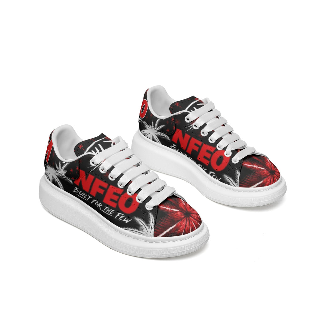 Over top side by side view: NFEO Platform Sneakers Built For The Few premium streetwear footwear featuring chunky sole designer silhouette, luxury urban fashion styling, entrepreneur lifestyle branding, exclusive sneaker culture design, modern streetwear shoes, statement fashion footwear, casual luxury sneakers, lifestyle streetwear apparel collection, premium designer-inspired platform sneakers for men and women, fashion-forward everyday footwear, urban luxury sneaker brand. 