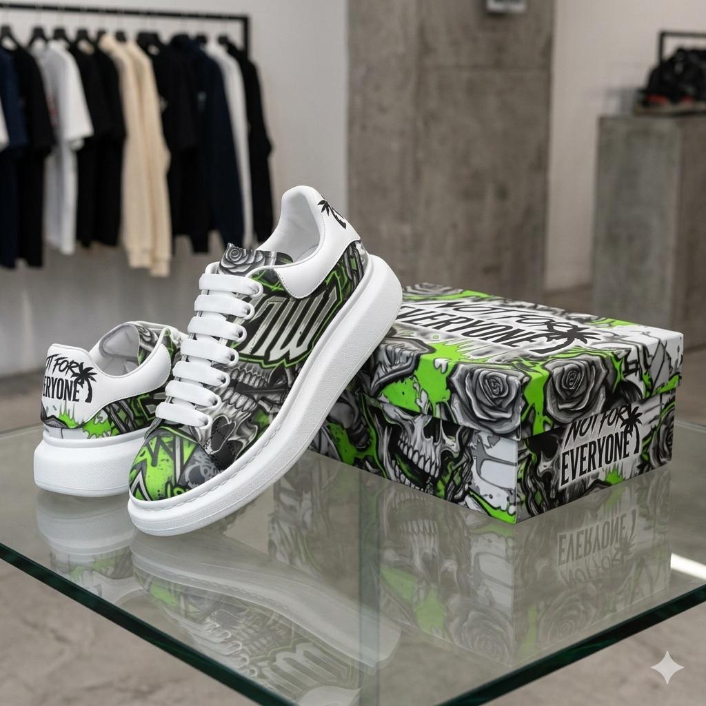 Baskets unisexes personnalisées Hommes Femmes Streetwear Chaussures plateforme Graffiti Semelle épaisse Gros lacets