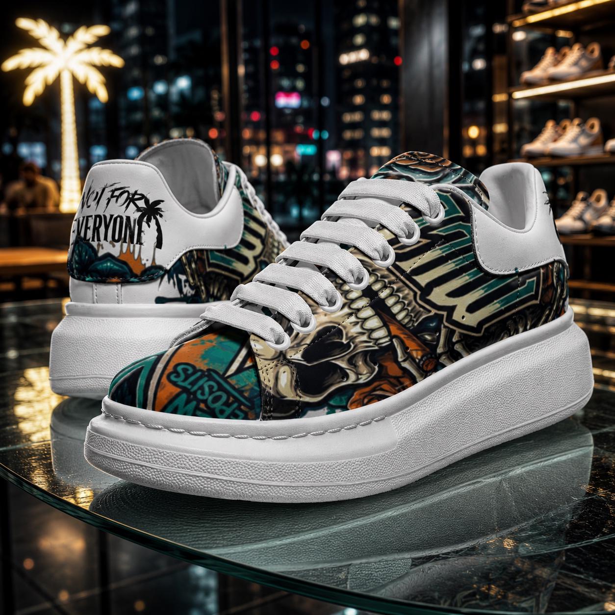 Custom Sneakers Unisex Non Slip Fat Lace Faux Leather Shoes Chunky Sole Men Women