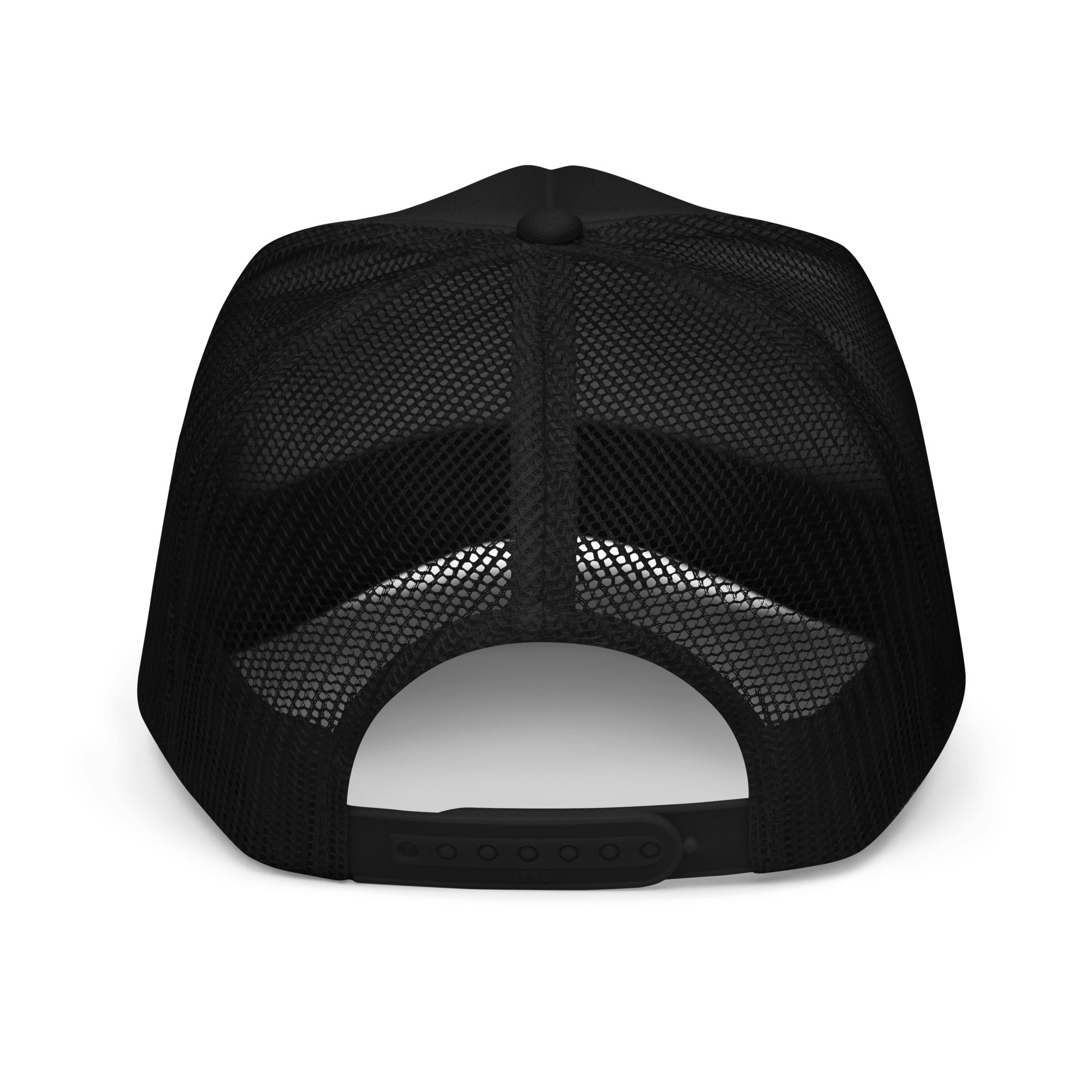 Lemon Cherry Gelato foam trucker hat showing breathable mesh back, adjustable snapback closure and premium cannabis streetwear construction
