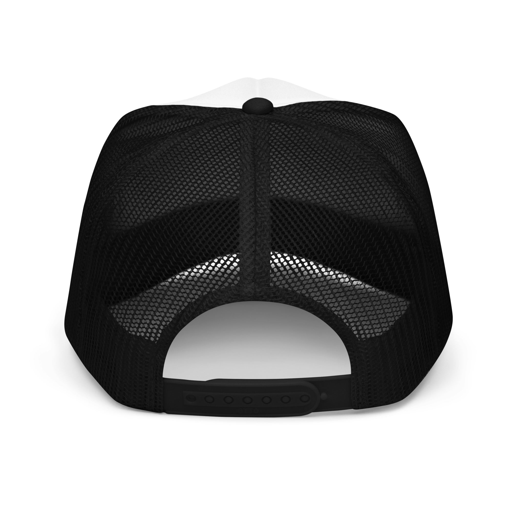 Lemon Cherry Gelato foam trucker hat showing breathable mesh back, adjustable snapback closure and premium cannabis streetwear construction