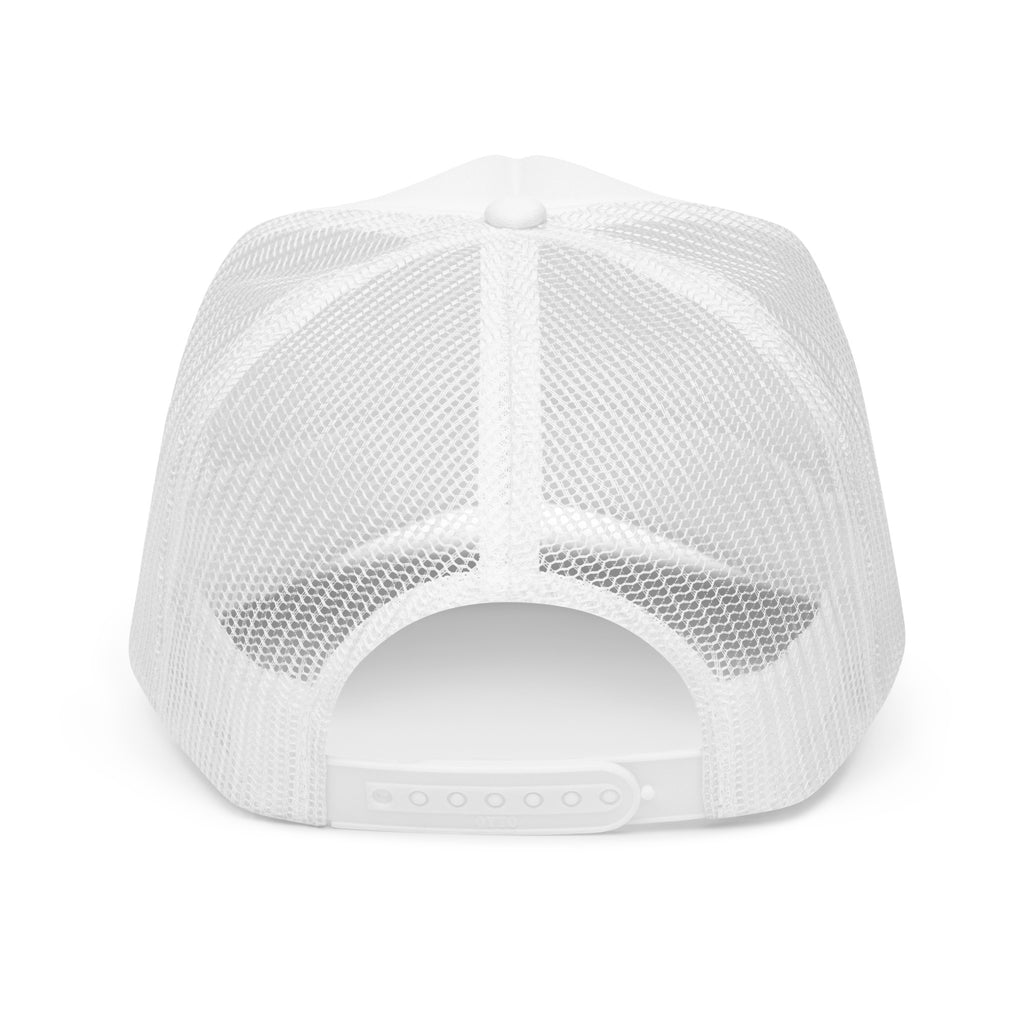 All white back Lemon Cherry Gelato foam trucker hat showing breathable mesh back, adjustable snapback closure and premium cannabis streetwear construction