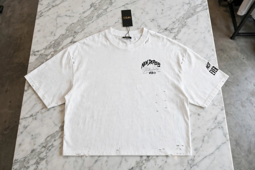 New Deposits Frayed Boxy Designer Tee - Millions Pending NFEO Premium Distressed Streetwear Essentials Entrepreneurs Fashion