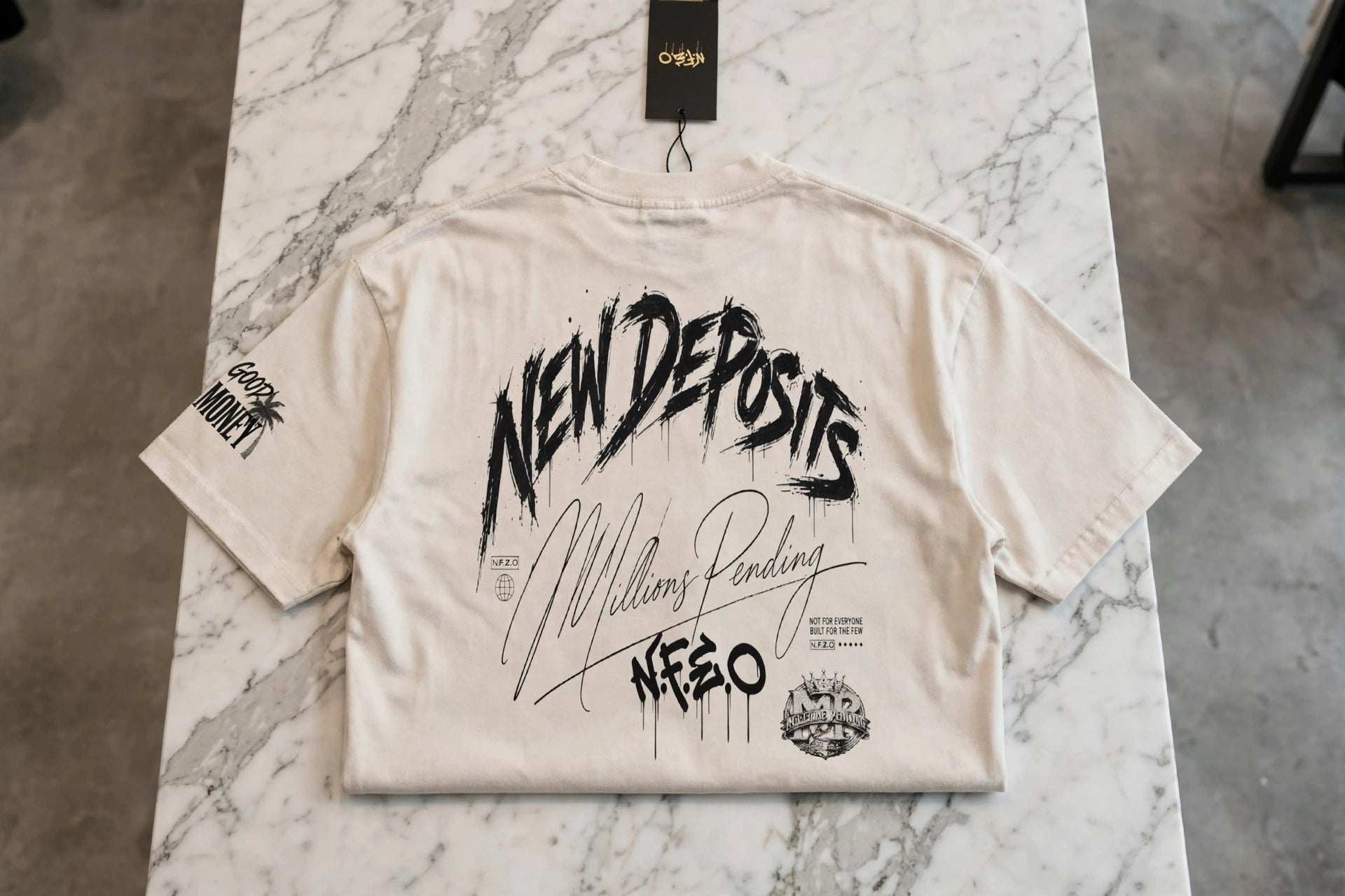 New Deposits Frayed Boxy Designer Tee - Millions Pending NFEO Premium Distressed Streetwear Essentials Entrepreneurs Fashion
