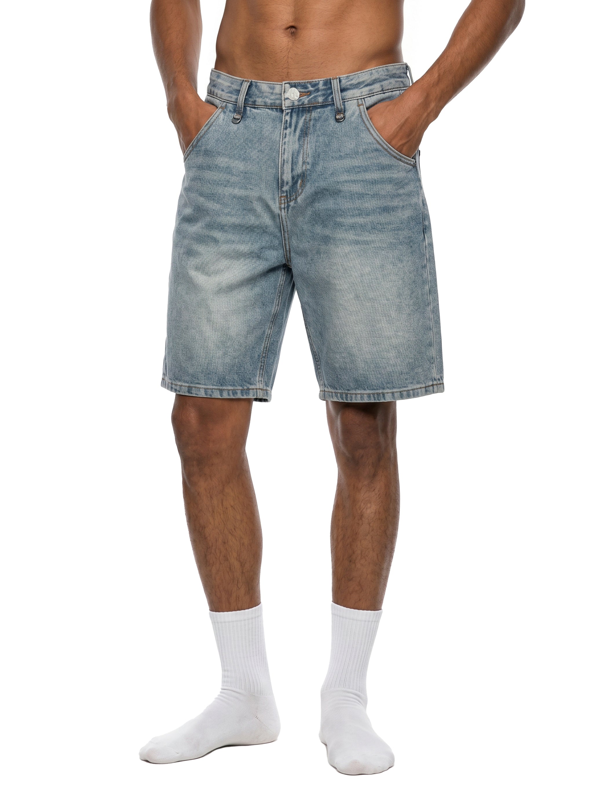 Premium Men's Vintage Wash NFEO Denim Shorts International Entrepreneur Streetwear Essentials