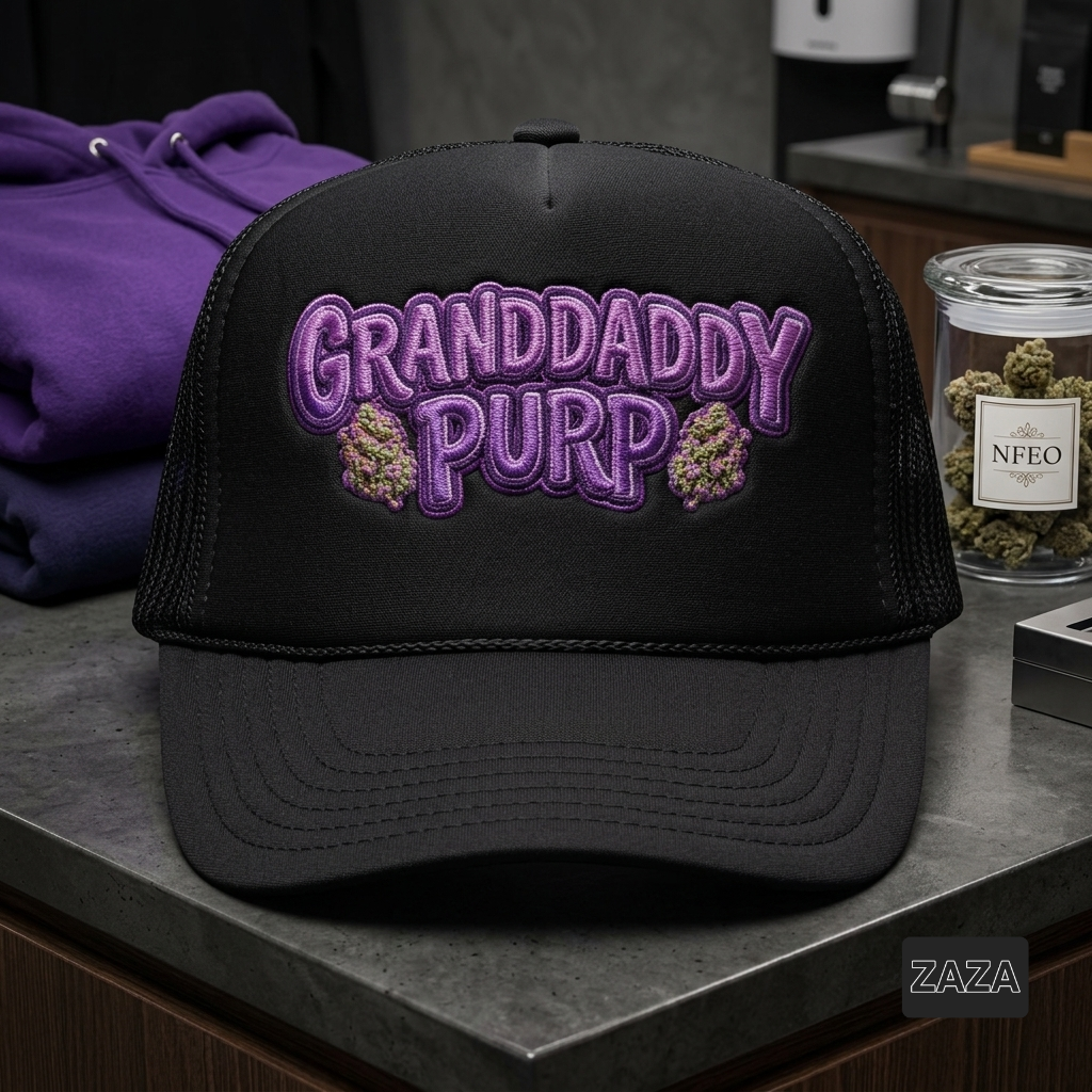 Embroidered Foam Trucker Hat Granddaddy purp | Cannabis Strain Streetwear Hat | NFEO Zaza Reserve