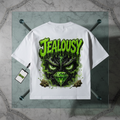 Jealousy cannabis strain boxy crop tee, heavyweight 250 GSM drop-shoulder graphic T-shirt with green slime artwork, NFEO Zaza Reserve