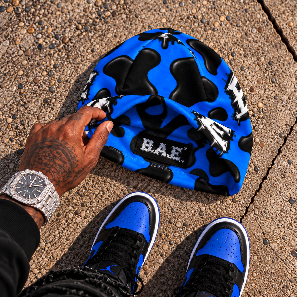 Premium Beanie Unisex Streetwear Royal Blue B.A.E Cow Pattern Skull Cap