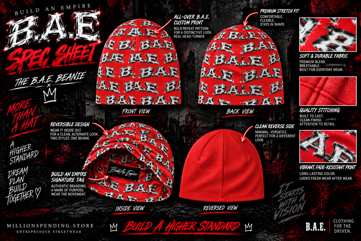 All-Over Print Unisex Beanie B.A.E Build An Empire Streetwear Accessories