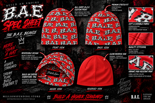 All-Over Print Unisex Beanie B.A.E Build An Empire Streetwear Accessories